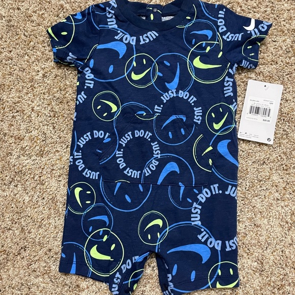 NWT Nike Kids Blue and Yellow Smiley One Piece | Size 12m - Picture 2 of 3